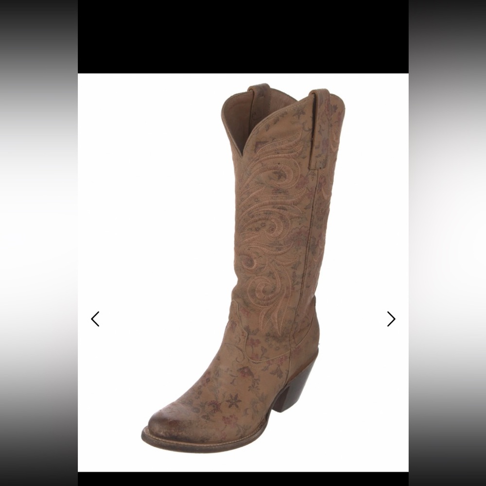 Lucchese Leather Embroidered Accent Western Boots Color Brown; Women's Size 6.5